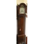 A 19TH CENTURY OAK PAINTED FACE LONGCASE CLOCK BY GEORGE AINSWORTH OF WARRINGTON, having eight day