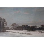 EDGAR THOMAS HOLDING (1870-1952). An extensive wooded winter landscape, hills beyond, 'The Downs