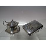 A HALLMARKED SILVER CRUET - BIRMINGHAM 1947/8, with blue glass liner, together with a small