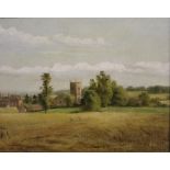 T BLOCKSINGLE ? (XIX). A country landscape with a church, signed lower right but indistinct, oil