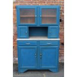 A VINTAGE BLUE PAINTED PINE AND PLY KITCHEN UTILITY UNIT, W 120.5 cm including hooks, D 47 cm, H