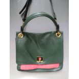 AN ORLA KIELY PUNCHED LOVE HEART IVY LEATHER BAG, single carry handle to top edge, detachable