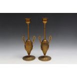 A PAIR OF TURQUOISE SET GILT METAL CANDLESTICKS, H 24.5 cmCondition Report:loss of turquoise