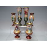 A COLLECTION OF LIMOGES ENAMEL PAINTED CABINET VASES, comprising three pairs of vases, one pair