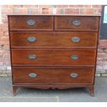 A 19TH CENTURY MAHOGANY CHEST OF DRAWERS, having two short above three longer graduated drawers,