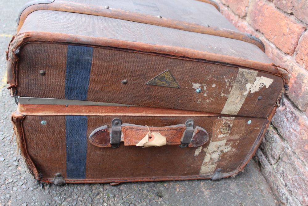 TWO VINTAGE BANDED PACKING TRUNKS, both with stencilled initials and paper luggage labels, - Image 8 of 13