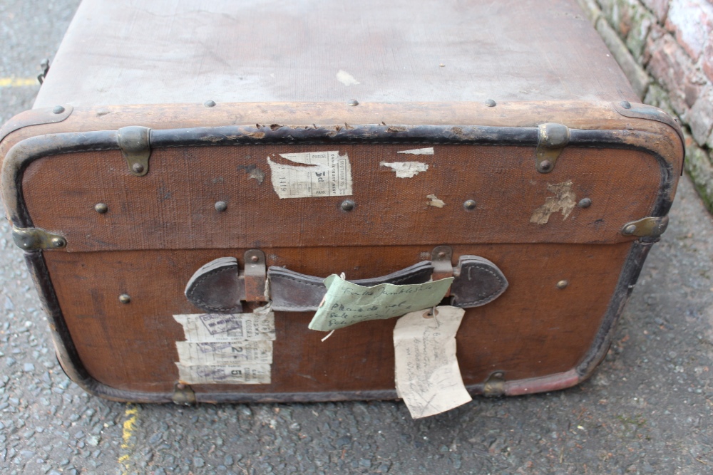 TWO VINTAGE BANDED PACKING TRUNKS, both with stencilled initials and paper luggage labels, - Image 4 of 13