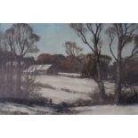 EDGAR THOMAS HOLDING (1870-1952). A winter wooded landscape with farmstead, 'Winter at Sutton' see