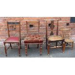 FOUR ASSORTED WOODEN CHAIRS, to include a child's size ercol style stick back example, carved