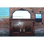 A VICTORIAN MAHOGANY MIRROR BACKED CHIFFONIER, having a single frieze drawer with twin door cupboard