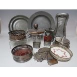 A SELECTION OF ASSORTED METALWARE, to include a hallmarked silver blotter, a hallmarked silver