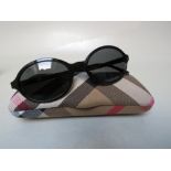 A PAIR OF BURBERRY DESIGNED BLACK SUNGLASSES, complete with rigid case, dust cloth and outer box