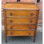 A VINTAGE OAK FOUR DRAWER CHEST ON LEGS, W 86 cm, D 49 cm, H 105 cm