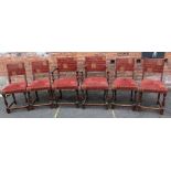 A SET OF SIX MAHOGANY FRAMED UPHOLSTERED DINING CHAIRS, circa 1920s, two carvers and four chairs