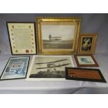TWO VINTAGE AVIATION PRINTS, together with a selection of pictures and prints etc. (7)