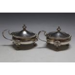 A MATCHED PAIR OF HEAVY HALLMARKED SILVER MUSTARD POTS BY MAPPIN & WEBB, one dated Birmingham