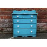 A VINTAGE PAINTED PINE APPRENTICE FOUR DRAWER COLLECTORS CHEST, with white ceramic handles, H 45 cm,
