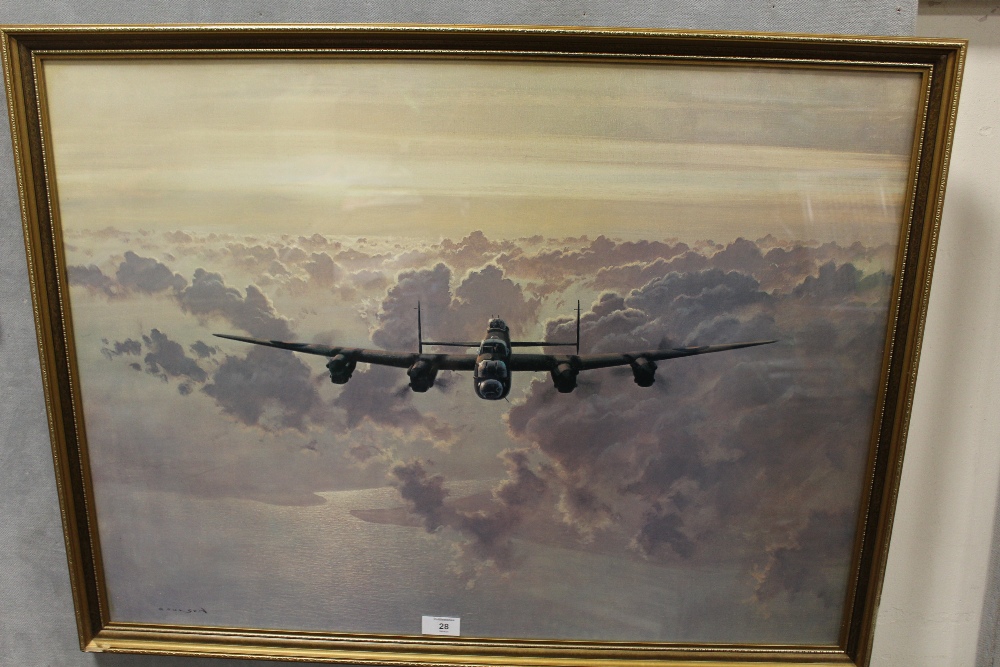 A LARGE FRAMED AND GLAZED COULSON PRINT OF A BOMBER - OVERALL HEIGHT 61.5 CM , TOGETHER WITH A - Image 2 of 2