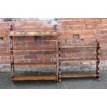 A REPRODUCTION MAHOGANY SET OF SHELVES WITH THREE DRAWERS W-69 CM AND ANOTHER SET OF SHELVES (2)