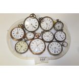 A COLLECTION OF TEN POCKET WATCHES TO INCLUDE SILVER EXAMPLES