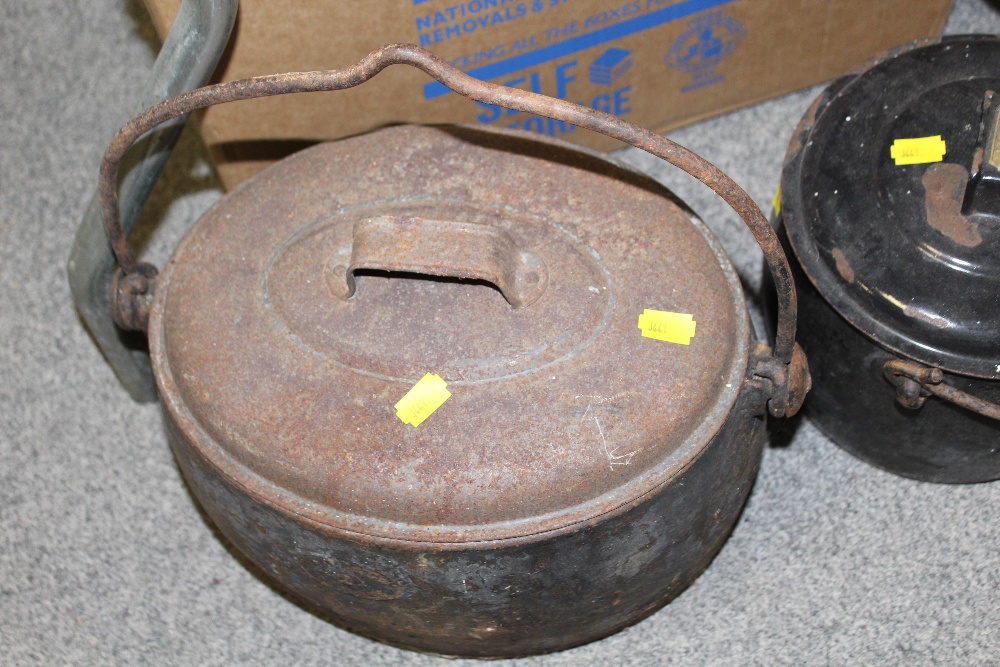 TWO ANTIQUE LIDDED STOVE POTS - Image 3 of 3