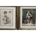 TWO FRAMED AND GLAZED LATE VICTORIAN / EARLY EDWARDIAN PRINTS OF LADIES, OVERALL HEIGHT 34 CM