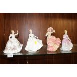 A ROYAL DOULTON FIGURINE SHIRLEY HN2702 TOGETHER WITH NANCY HN2955, AND TWO OTHER FIGURES (4)
