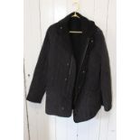 A DARK BLUE BARBOUR JACKET, SIZE M