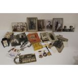 A QUANTITY OF COLLECTABLES TO INCLUDE MASONIC BADGES AND OLD PHOTOGRAPHS