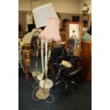 AN OFFICE SWIVEL ARMCHAIR, TWO LAMPS, ASSORTED MIRRORS AND A VINTAGE STYLE TELEPHONE