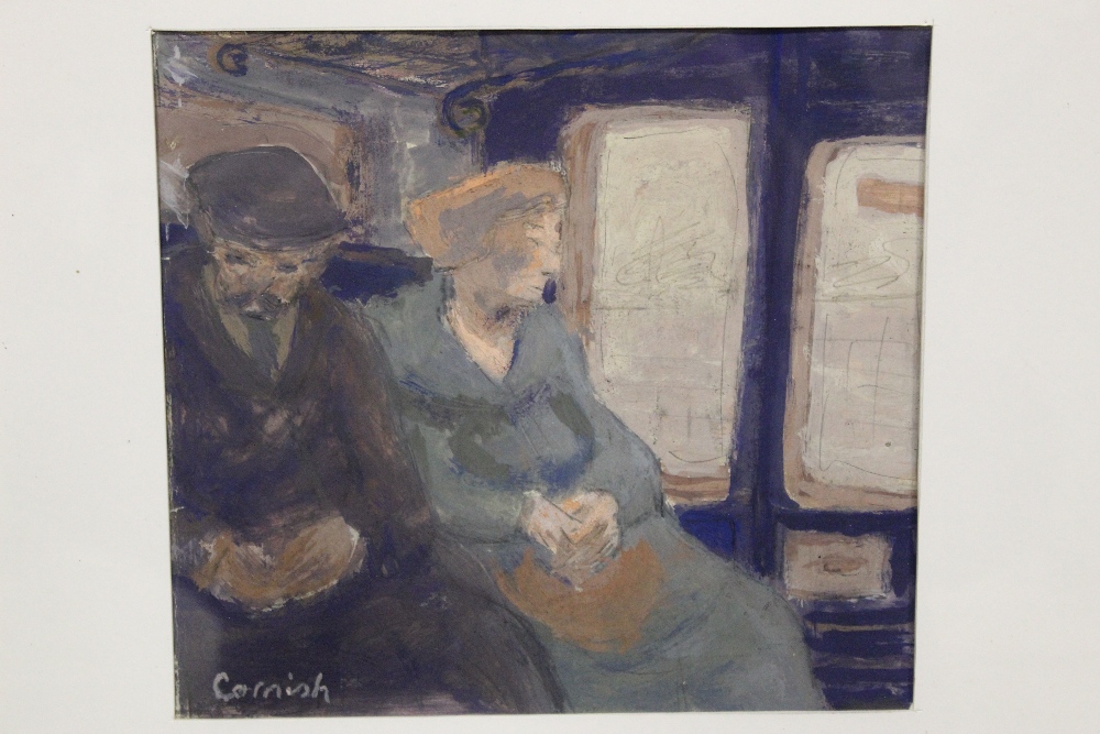 CIRCLE OF NORMAN CORNISH (B. 1906). An impressionist study of man and wife in a train carriage.