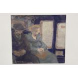 CIRCLE OF NORMAN CORNISH (B. 1906). An impressionist study of man and wife in a train carriage.