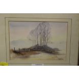 A SMALL FRAMED AND GLAZED WATERCOLOUR OF A COUNTRY SCENE, SIGNED D.R.GEE'85 LOWER RIGHT, OVERALL