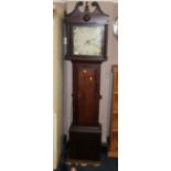 A 19TH CENTURY OAK CASED LONG CASED CLOCK WITH PAINTED DIAL SINGLE WEIGHT/PENDULUM H-188 CM
