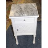 A SMALL PAINTED VINTAGE CABINET WITH MARBLE TOP