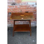 AN EDWARDIAN MAHOGANY INLAID TWO TIER TABLE