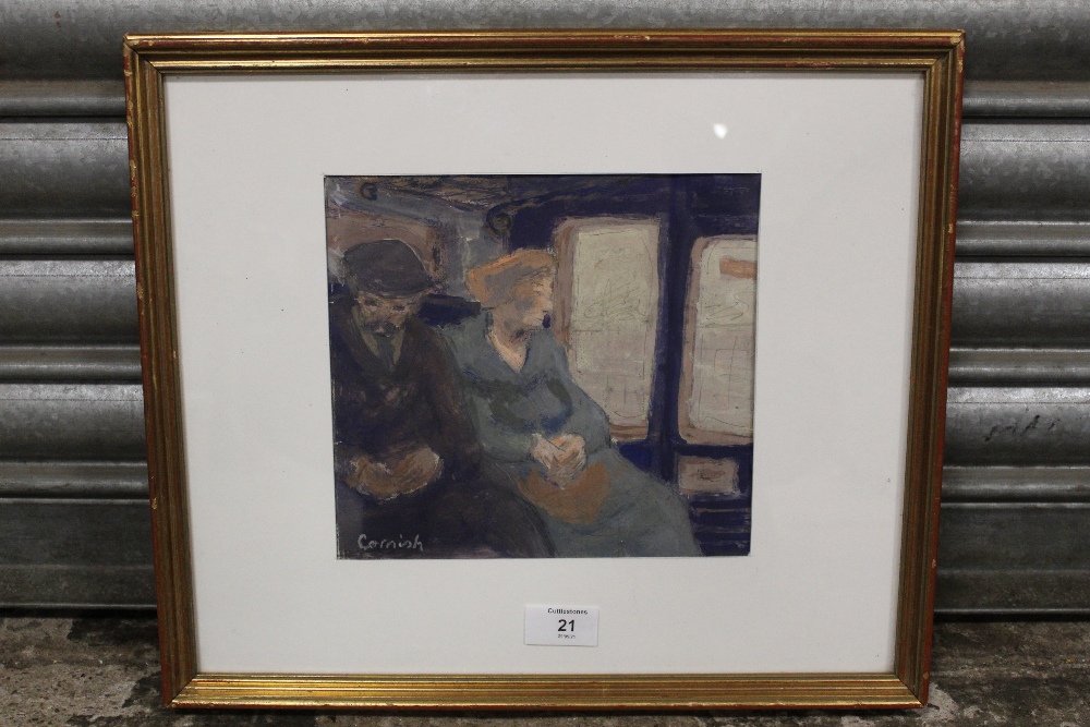 CIRCLE OF NORMAN CORNISH (B. 1906). An impressionist study of man and wife in a train carriage. - Image 2 of 3