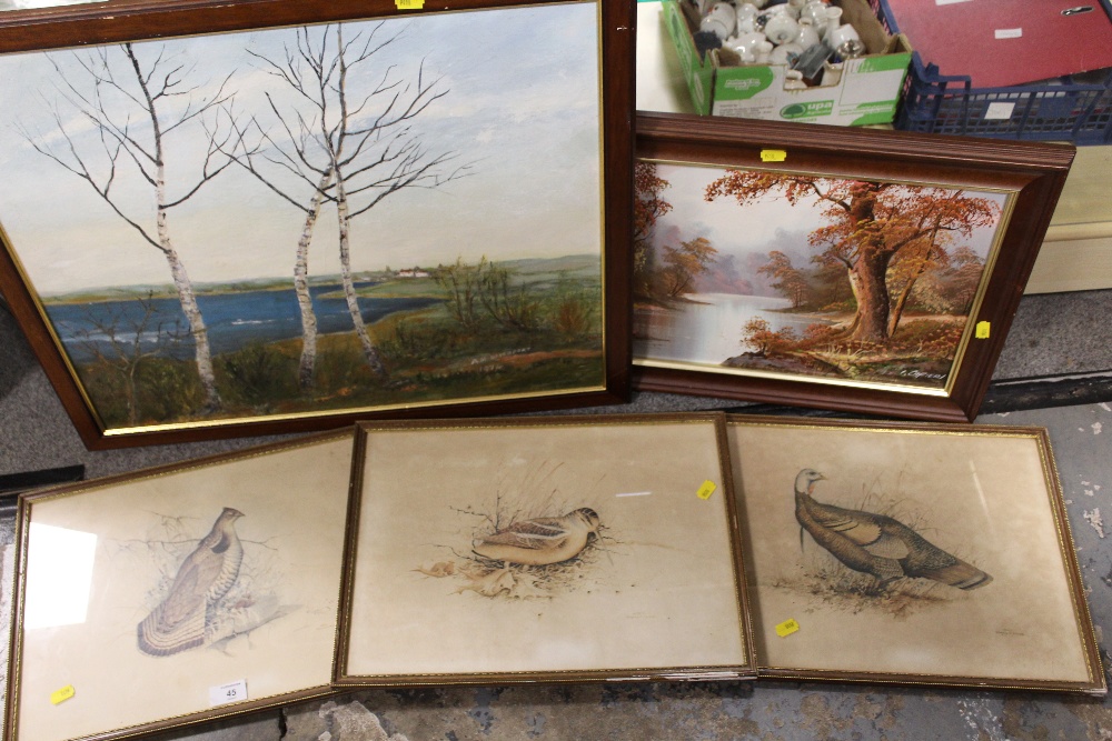 A QUANTITY OF PICTURES AND PRINTS TO INCLUDE AN OIL ON CARD SIGNED A. M. DAVENPORT AND THREE BIRD