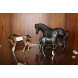 A LARGE BESWICK FOAL TOGETHER A BESWICK STYLE BLACK BEAUTY AND FOAL FIGURES (EAR BROKEN ON BLACK