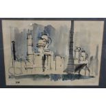 A FRAMED AND GLAZED 20TH CENTURY POLISH SCHOOL MIXED MEDIA OF A FACTORY, SIGNED , OVERALL HEIGHT