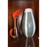 A VINTAGE 1970S STYLE VASE TOGETHER WITH A MODERN STUDIO VASE