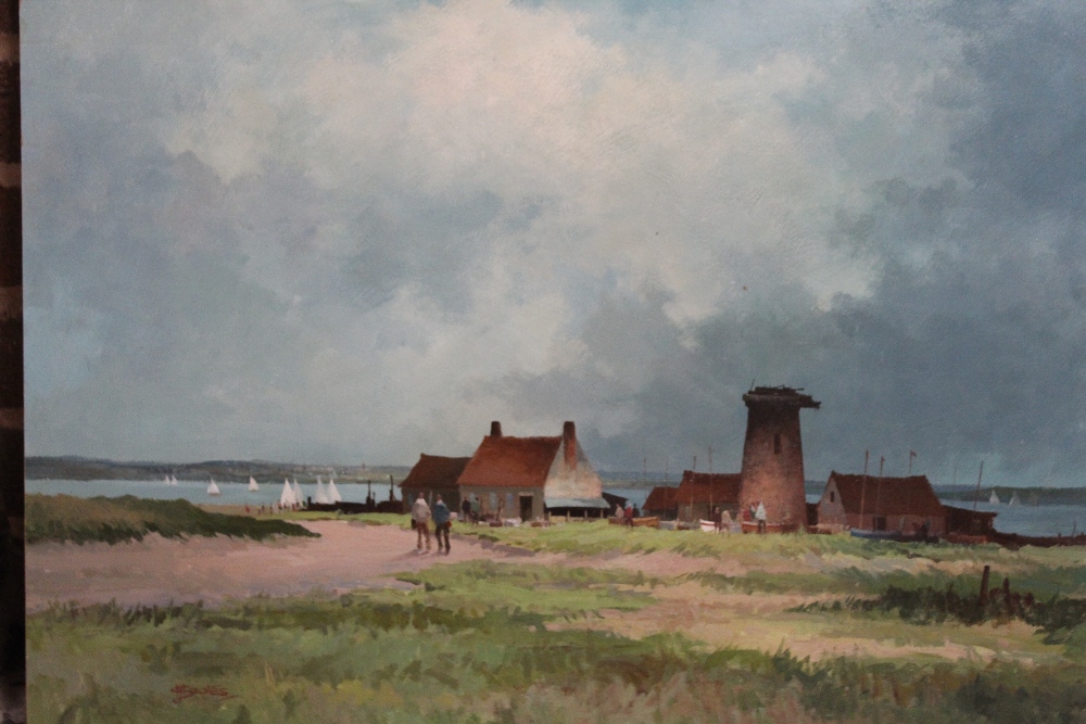 M J COATES (XX). Norfolk Broads, signed lower left, oil on board, unframed, 47 x 61 cm