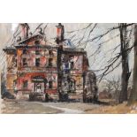 A MIXED MEDIA WATERCOLOUR AND OIL 'THE HALL BARLASTON' SIGNED LOWER LEFT