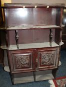 AN EDWARDIAN MAHOGANY WALL CUPBOARD / SHELF H-111 W-82 CM A/F