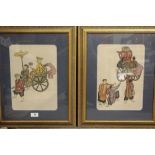 TWO FRAMED AND GLAZED CHINESE STYLE PAINTINGS ON FABRIC, SIGNED LOWER LEFT, OVERALL HEIGHT 52 CM