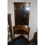 AN EDWARDIAN MAHOGANY GLAZED CORNER CABINET H-173 CM