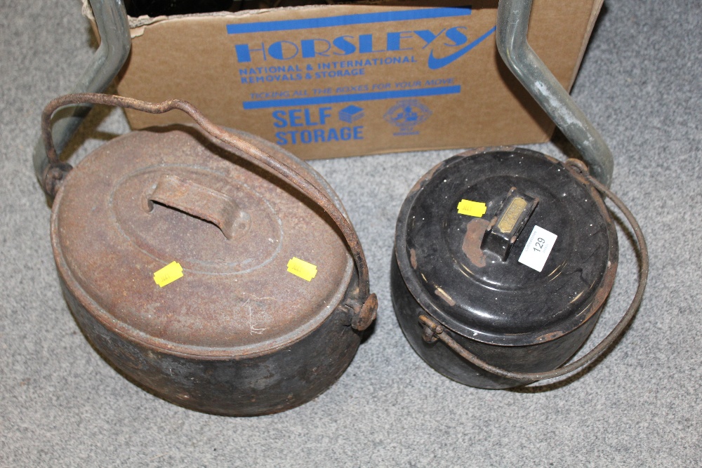 TWO ANTIQUE LIDDED STOVE POTS