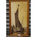 FRAMED J W CATLING OIL ON BOARD OF A SAIL SHIP IN PORT, SIGNED LOWER LEFT, DATED 1971 VERSO, OVERALL