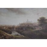 A GILT FRAMED OIL ON CANVAS OF A TOWN BY THE RIVER SCENE, SIGNED LOWER RIGHT D. LONET