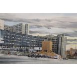 A FRAMED WATERCOLOUR OF THE ROYAL LIVERPOOL HOSPITAL, SIGNED LOWER RIGHT E. SCOTT JONES 1986,